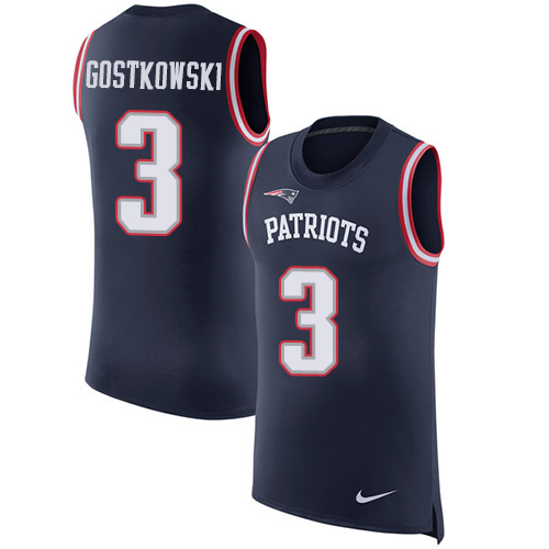 Nike Patriots #3 Stephen Gostkowski Navy Blue Team Color Men's Stitched NFL Limited Rush Tank Top Jersey - Click Image to Close